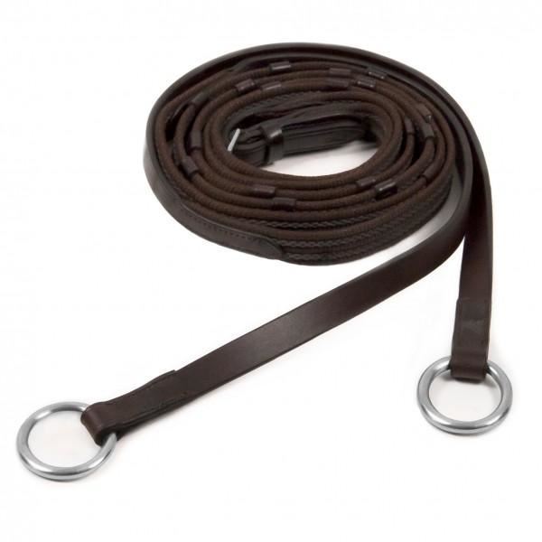 Continental Leather Web Reins Flexible Adjustable Hand with Hoops Brown 3 Sizes