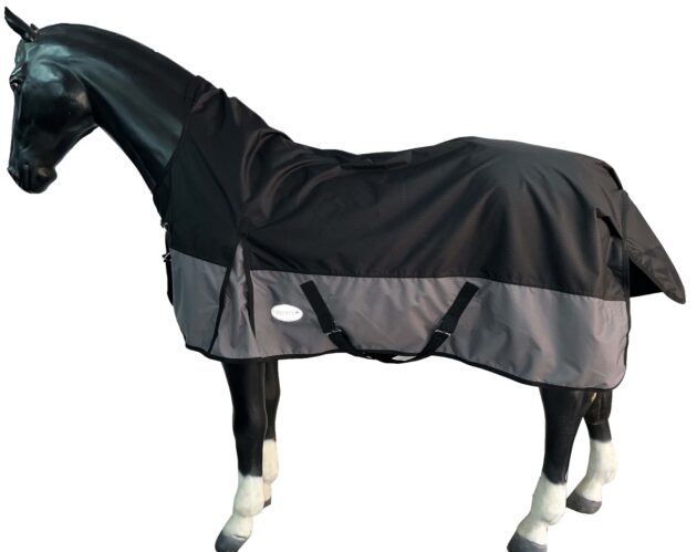 Regendecke Winterdecke Turnout 100% Wasserdicht 600D Highneck Multi Farbe Schwarz/Grau - 125cm - 165cm